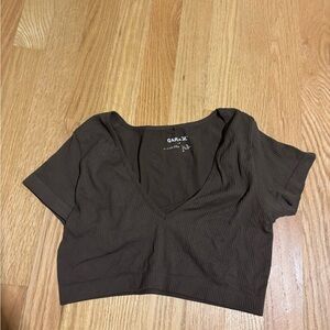 Garage Brown Ribbed Crop Top